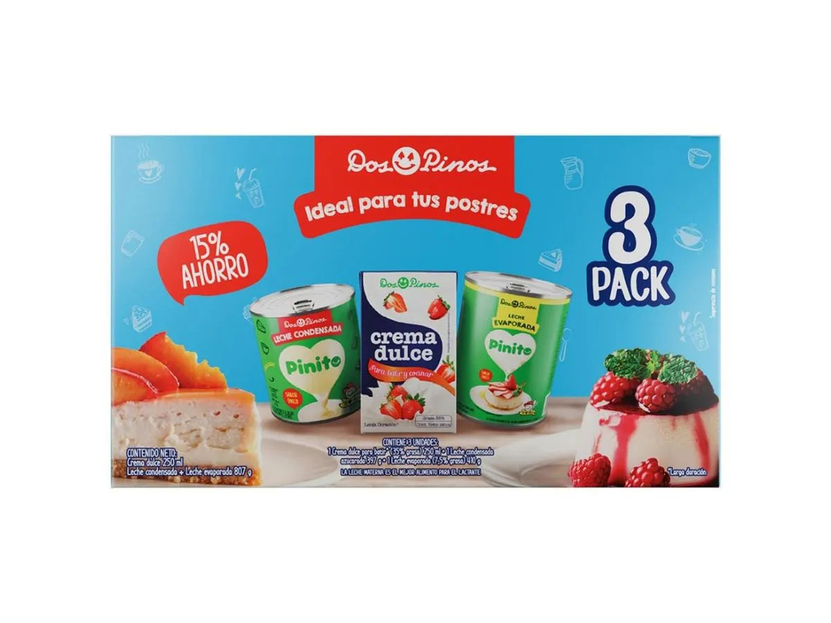 3PACK DOS PINOS LECHE CONDENSADA+EVAPORADA+CREMADULCE