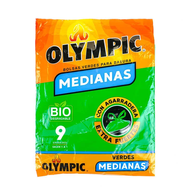 BOLSA BASURA OLYMPIC VERDES MEDIANAS 9UDS