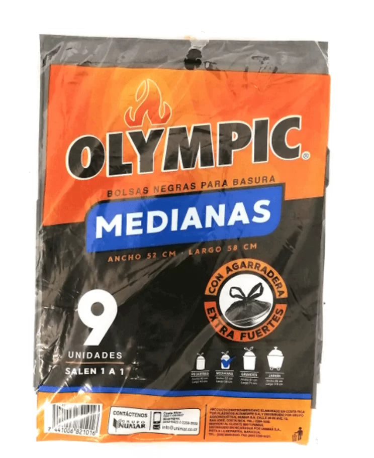 BOLSA BASURA OLYMPIC NEGRAS MEDIANAS 9UDS