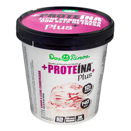 DOS PINOS HELADO +PROTEINA PLUS LECHE CONDENSADA CON VETA FRESA 500G